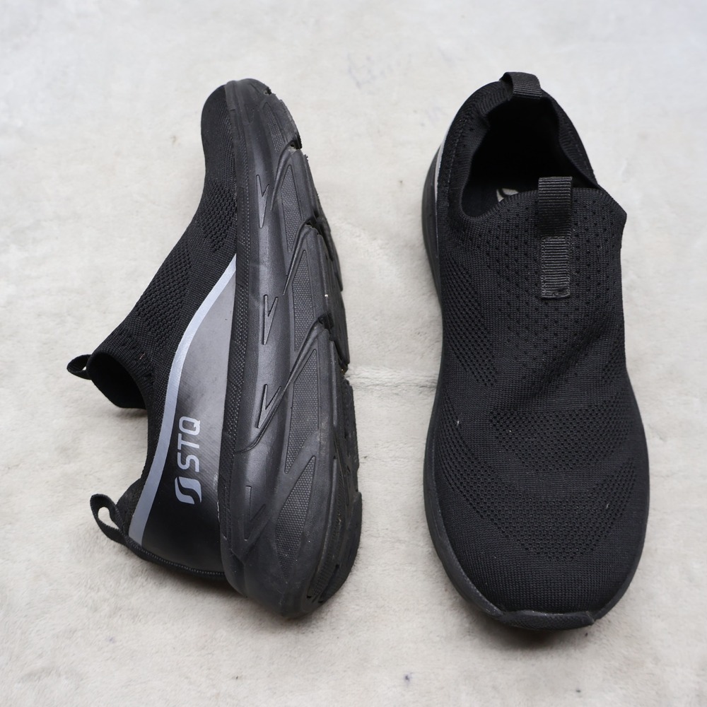 STQ Womens 7 Sneakers Black Slip On Mesh Comfort Slip Resistant Work Chunky Walk